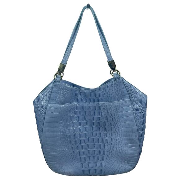 Brahmin Marianna Melbourne Leather Tote Bag Periwinkle Blue Croc Embossed - Picture 4 of 12